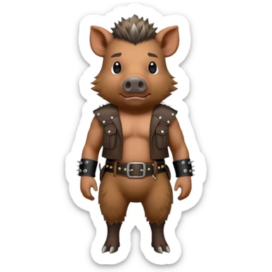 wild boar, punk hair, full body, standing, belt sticker