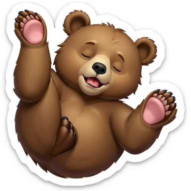 Dramatically dead Bear, laying on back, eyes closed and tongue out, limbs sticking straight up in the air sticker
