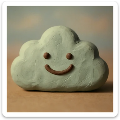 a cloud with a smiling face, claymation style sticker