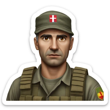 A serious Serbian resistance soldier 1990 photorealistic without helmet sticker