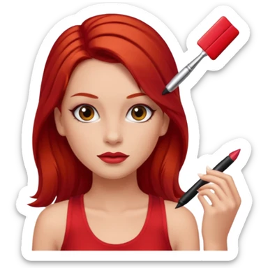 girl wearing red tank top, brown long hair, glam make up, have a red hair clip EMOJI sticker