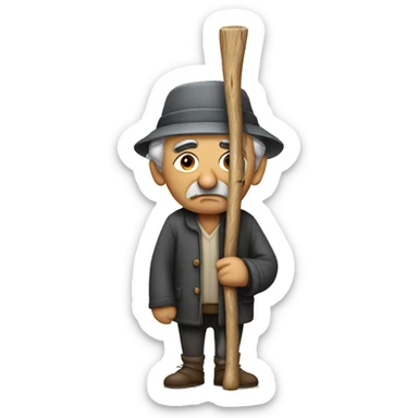 Sad old Turkish man with a stick sticker