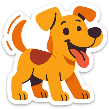 cheerful cartoon dog wagging its tail, playful and happy sticker