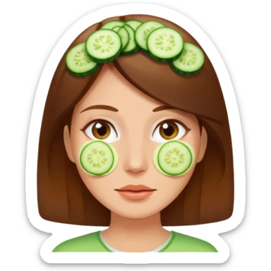 brownhaired woman with cucumber on eyes sticker