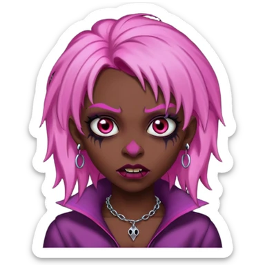 girl,darksinvampire, pink hair, very longhair , shaggy, dark, spooky,double eyebrow dermal piercing, creepy expression sticker