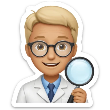 curious energized scientist lookin at something with a magnifier glass
more dinamic emoji  sticker