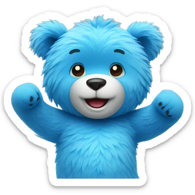 Blue fuzzy bear wearing button shirt and waving sticker