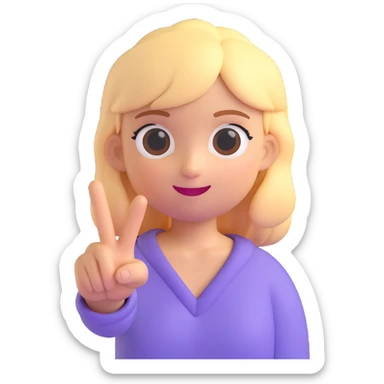 blonde popular girl making a peace sign with her hand, 3D emoji style sticker