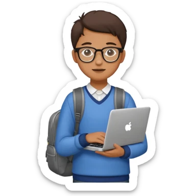 un estudiante que este parado con sus lentes y su laptop sticker