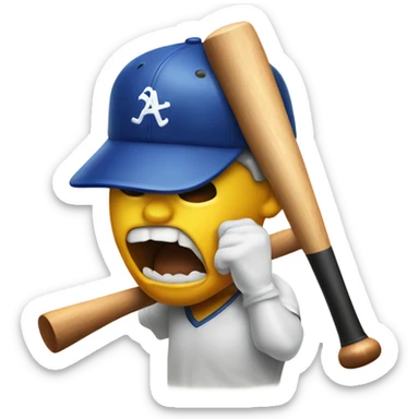 Crazy emoji hitting itself with a baseball bat sticker