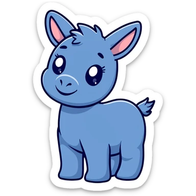 cute blue donkey with big eyes and friendly smile, simple flat design sticker