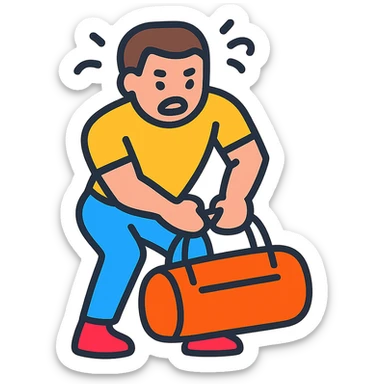 a sportsman is struggling to lift a gymbag sticker