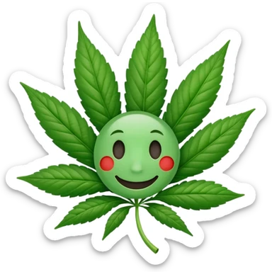 Marijuana leaf with a face and sign saying “smoke?” sticker