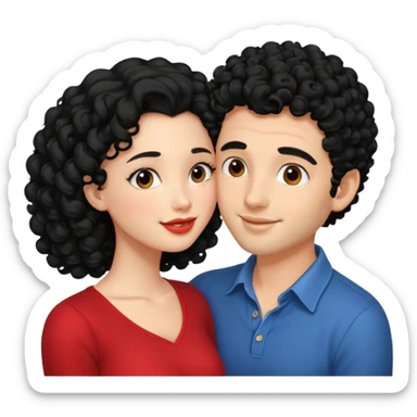a handsome man with black curly hair tries to kiss a cute woman sticker