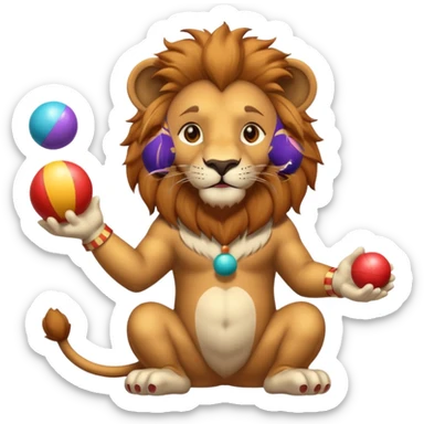 a Circus cute lion juggling two metal ball sticker