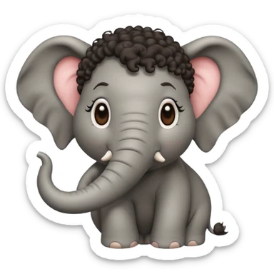 Elephant with dark curly hair giving an air kiss sticker