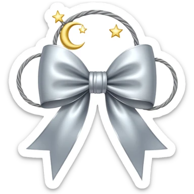 Elegant silver bow with glowing string, crescent-moon motifs. sticker