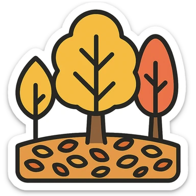 autumn forest with trees and a carpet of colorful leaves icon sticker