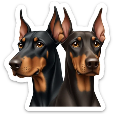 Two Doberman dogs one black and one light brown next to each other. sticker