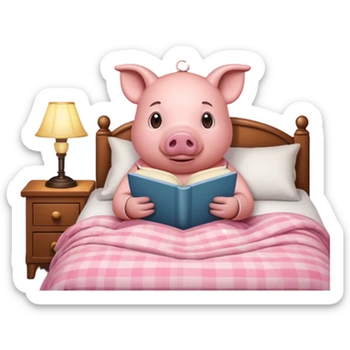 pig reading in bed with retro light lamp next to it sticker
