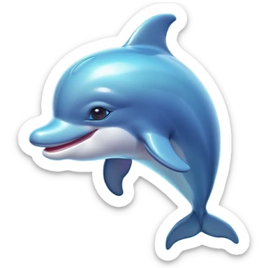 Cinematic Cute Bottlenose Dolphin Portrait Emoji, Head tilted playfully and inquisitively, featuring a charming, shiny glossy body with smooth, gleaming skin and round, sparkling eyes full of playful wonder, Simplified yet irresistibly adorable features, highly detailed, glowing with a warm, inviting aquatic glow, high shine, affectionate and lively, stylized with a touch of whimsical marine charm, soft glowing outline, capturing the essence of a mischievous yet endearing dolphin that seems as if it could splash out of the screen into your arms! sticker