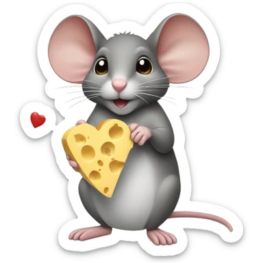 Mouse Holding  a cheese heart sticker
