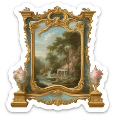 highly detailed vintage rococo scenic painting sticker