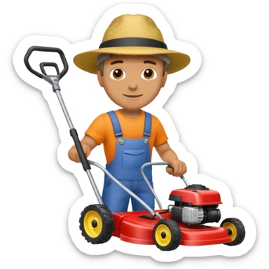 man mowing lawn sticker