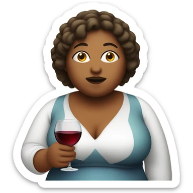 fat woman with a glass of wine sticker