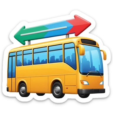 sleek bus from a 45-degree angle with three colorful arrow signs pointing to city icons, no skyline, vibrant colors sticker