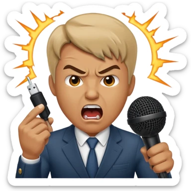 the male office manager yelling at her to stop with angry face while unpluggging her microphone cable
 sticker
