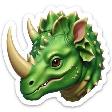 Beautiful and Majestic Triceratops Portrait Emoji, Head and body rendered in serene repose with a gentle, content smile, showcasing a robust, horned form with an intricately frilled head and eyes softly closed in tranquil repose, Simplified yet exquisitely endearing features, highly detailed, glowing with a soft, drowsy prehistoric light, high shine, relaxed and utterly majestic, stylized with an air of ancient splendor, soft glowing outline, capturing the essence of a beautiful and majestic Triceratops that embodies the timeless strength of the ancient world! sticker
