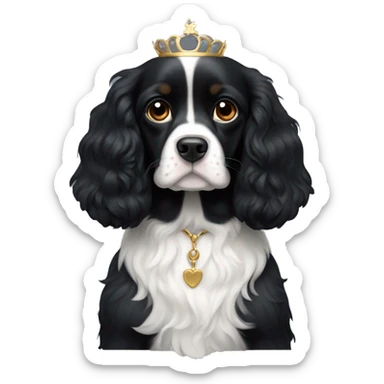 Small completely black king spaniel with white on chest sticker