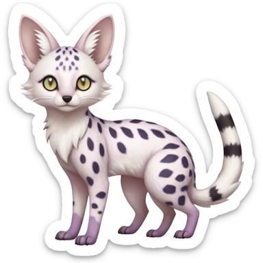 White Albino pastel whitish grey-spotted Serval-Civet-Genet-Trico-Furret-Linoone-Noibat-Espeon-Fakémon-Pokémon-animal-hybrid-fusion-creature (full body) with vibrant glowing eyes, cute, elegant, soft, realistic, pastel fur sticker