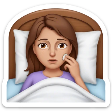 Brown haired Woman In bed with sinus pain  sticker