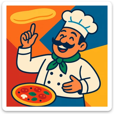 smiling Italian chef spinning pizza dough sticker