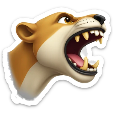 the mouth of a wild animal, in profile to the right side, an aggressive growl, saliva sticker