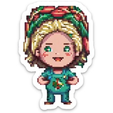 Peppino Spaghetti from the indie game Pizza Tower, pixel art style, energetic pose, expressive face, simple background sticker