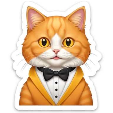create an emoji that reflects an orange persian cat, with tuxedo pattern, her eyes are large and shes smiling, she has yellow eye sticker