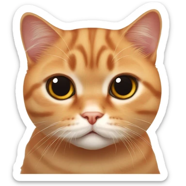 A red Scottish Fold cat. He has big round eyes and characteristic folded ears. He looks straight into the camera. His face looks very cute and curious. sticker
