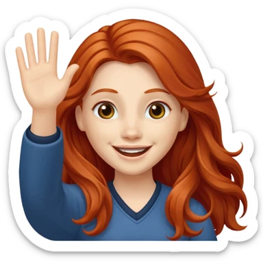 Excited long haired redhead waving sticker