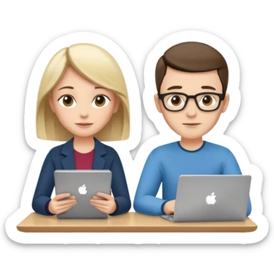 casually dressed stylish  looking husband and wife avatars reviewing their finances together  sticker