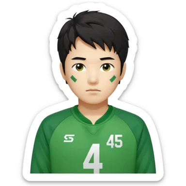 Draw Seong Gi-hun (Player 456), Korean male, messy black hair, green tracksuit with white number 456 printed on chest. sticker