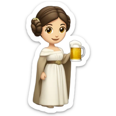 princesa leia con vestido blanco brindando con una jarra de cerveza sticker