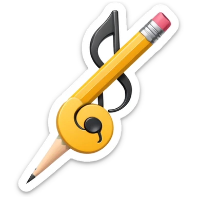 Minimalistic flat vector icon, iOS style, thin black contour on white background. Musical note with a pencil crossing it. Clean, no text, no shadows sticker