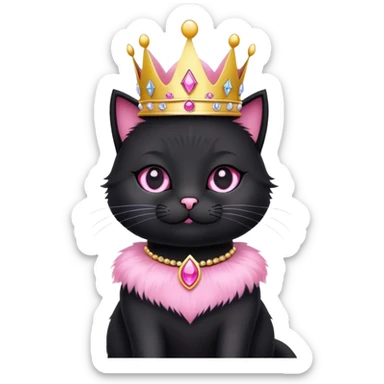black cat wearing a princess crown pink sticker