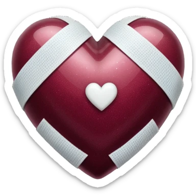 Dark burgundy sparkly heart, with one white bandage wrapped around it, high resolution sticker