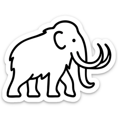 Woolly mammoth with long curved tusks and shaggy fur, profile view sticker