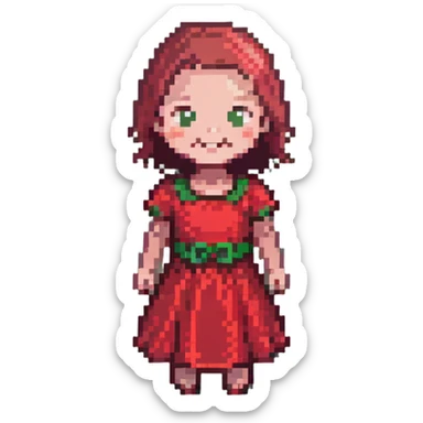 pixelated child in a red dress, happy face sticker