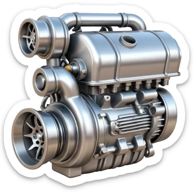 Emoji icon of a turbocharged engine with spark effects and metallic shine sticker
